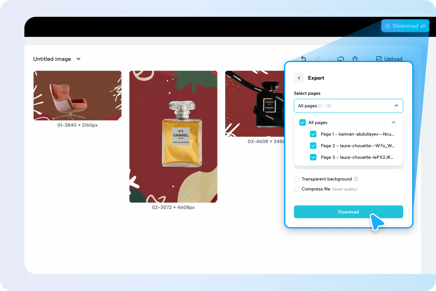description=The Pippit Batch Edit interface showing a grid of 12 product images being upscaled at the same time with a single click.