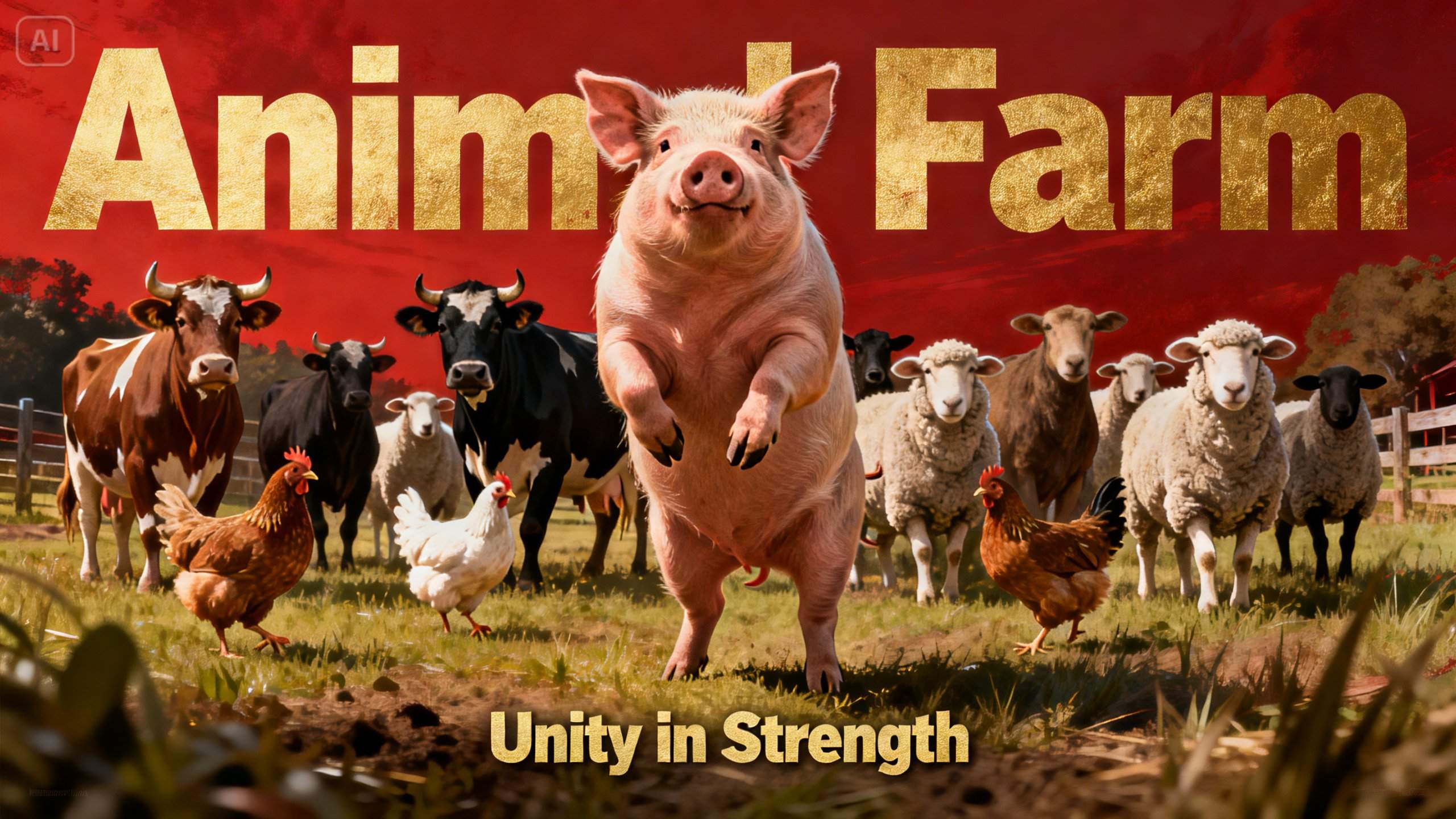 poster of an animal farm with a pig standing