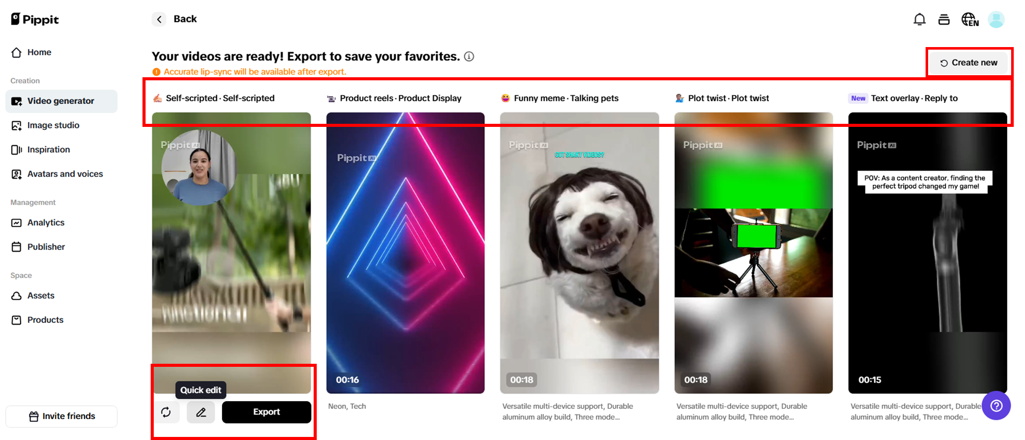 Piliin ang iyong gustong nagawang video