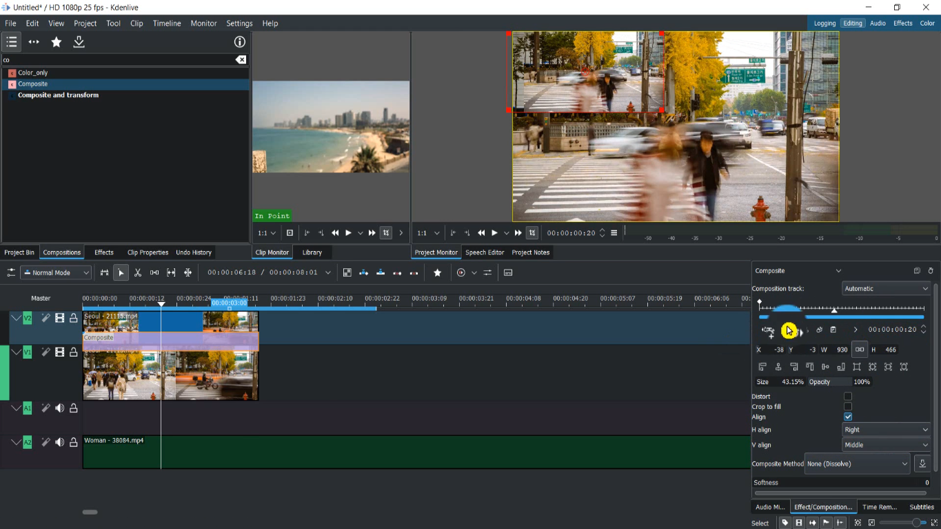 Image showing how to layer clips in the Kdenlive video editor