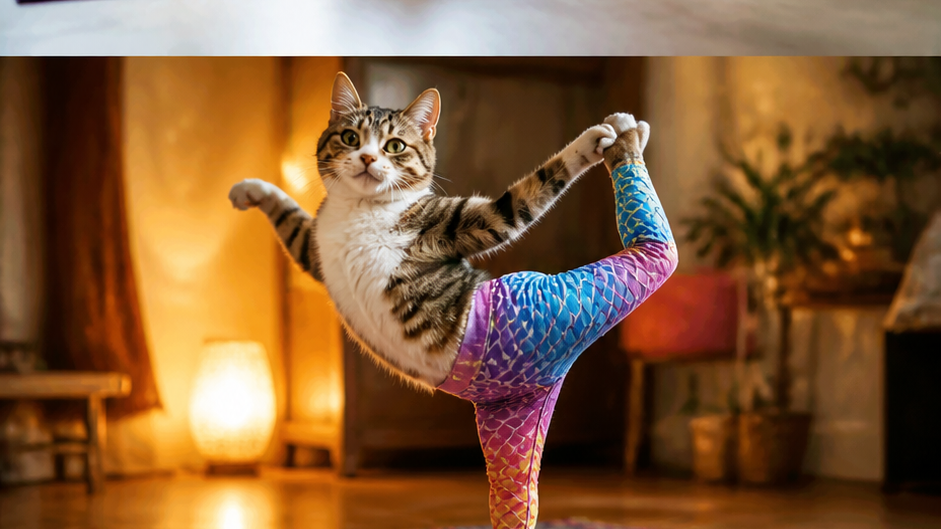 Katze Yoga Hose AI Prompt prompt 3 original 16: 9 visuell