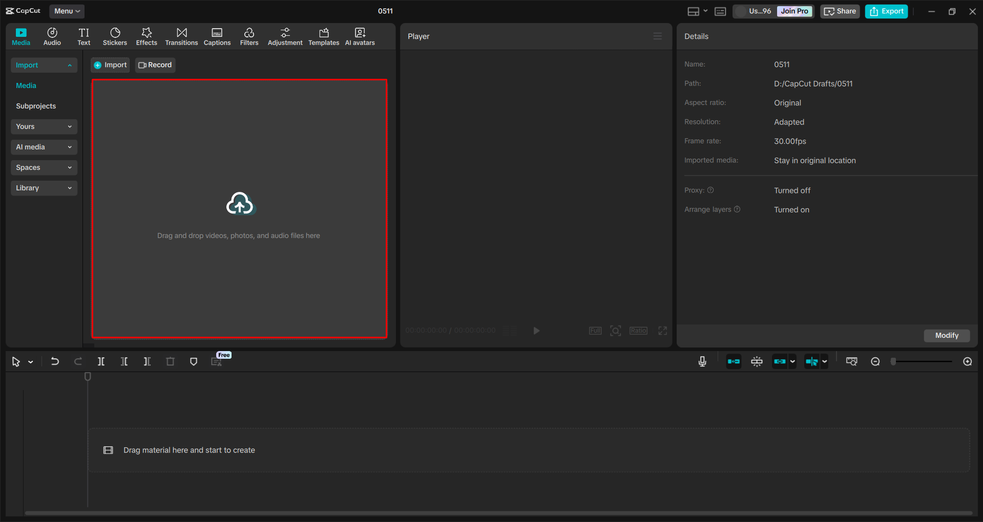 Importing a video into the CapCut desktop video editor