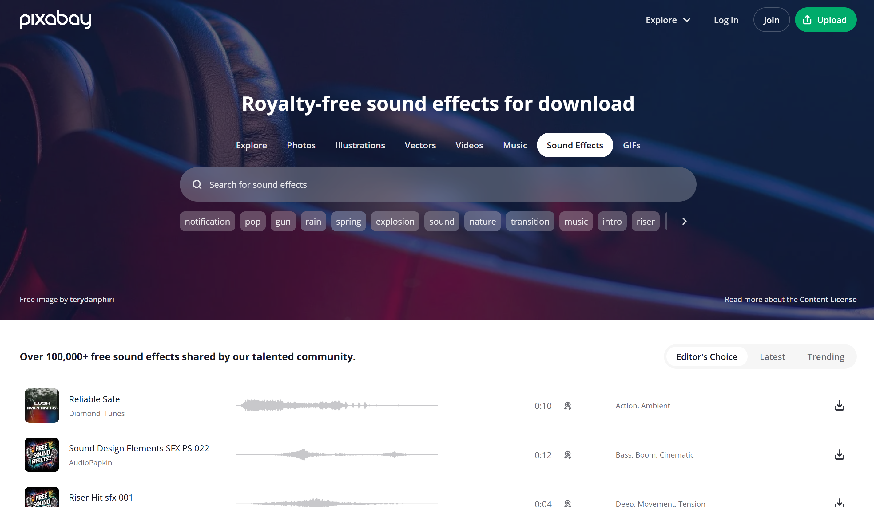 The website to download sound effects：Pixabay