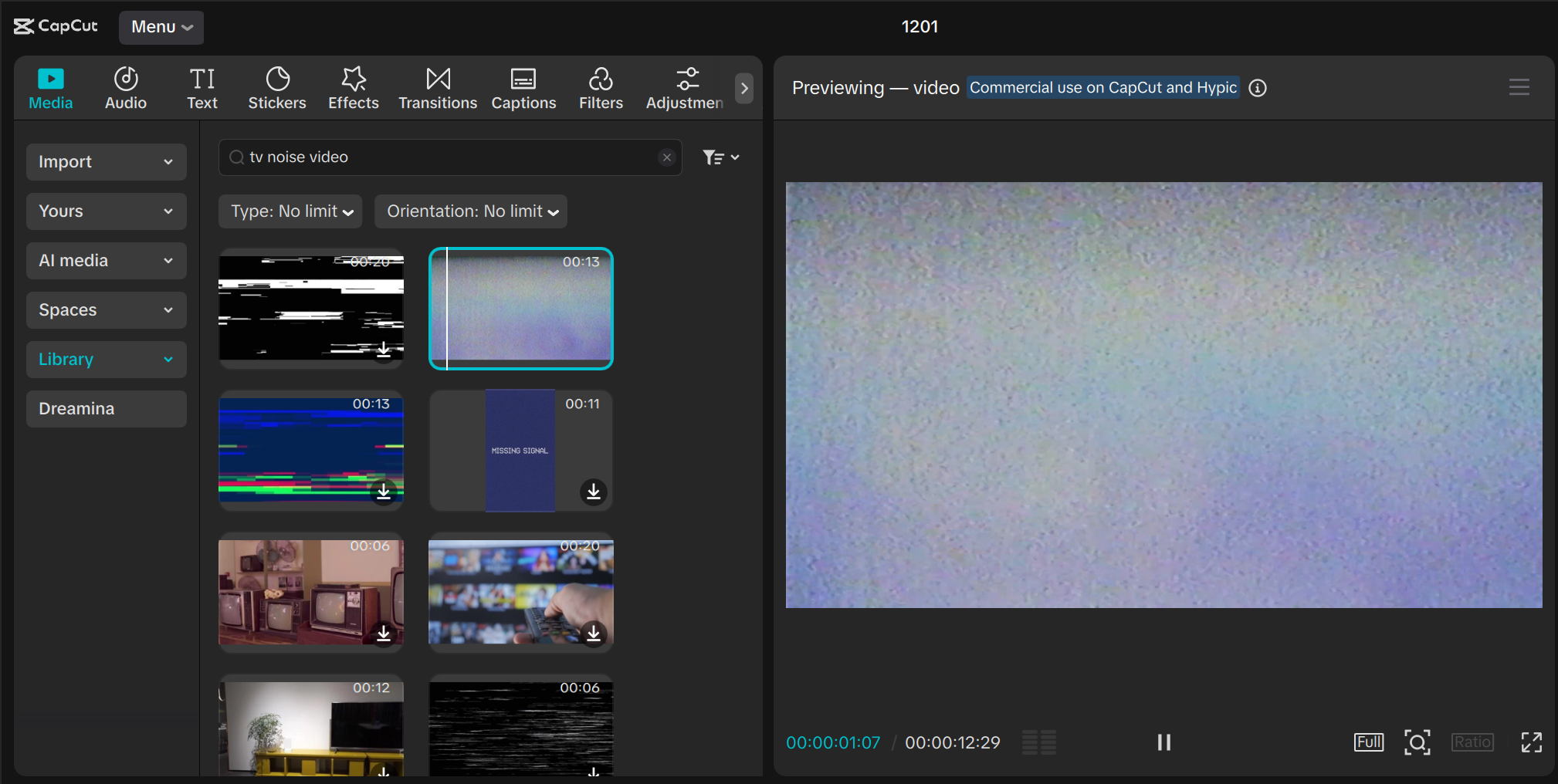 Screenshot showing tv noise transition effect