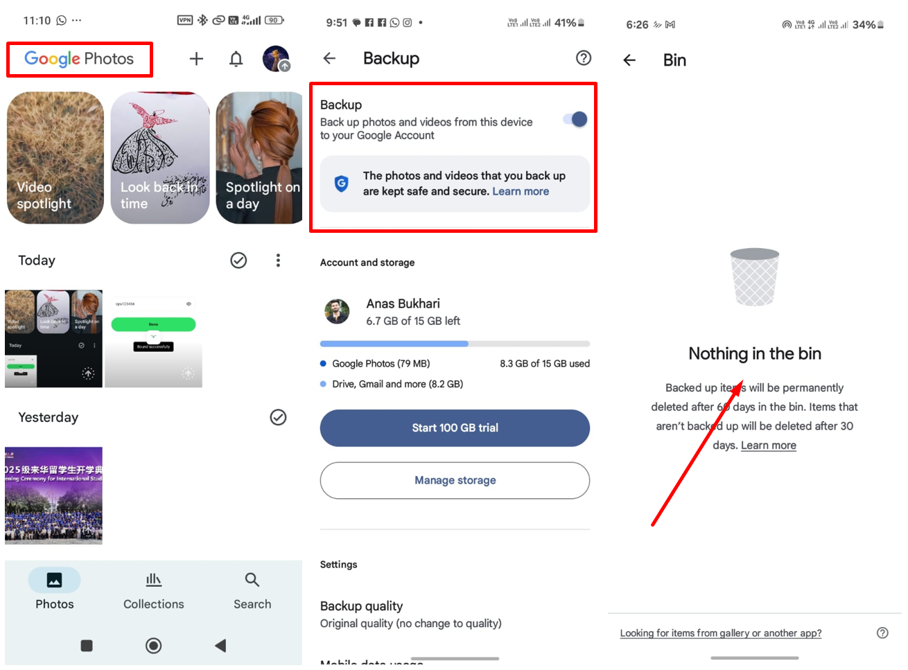 Image showing how to recover drafts after deleting TikTok on Android from Google Photos