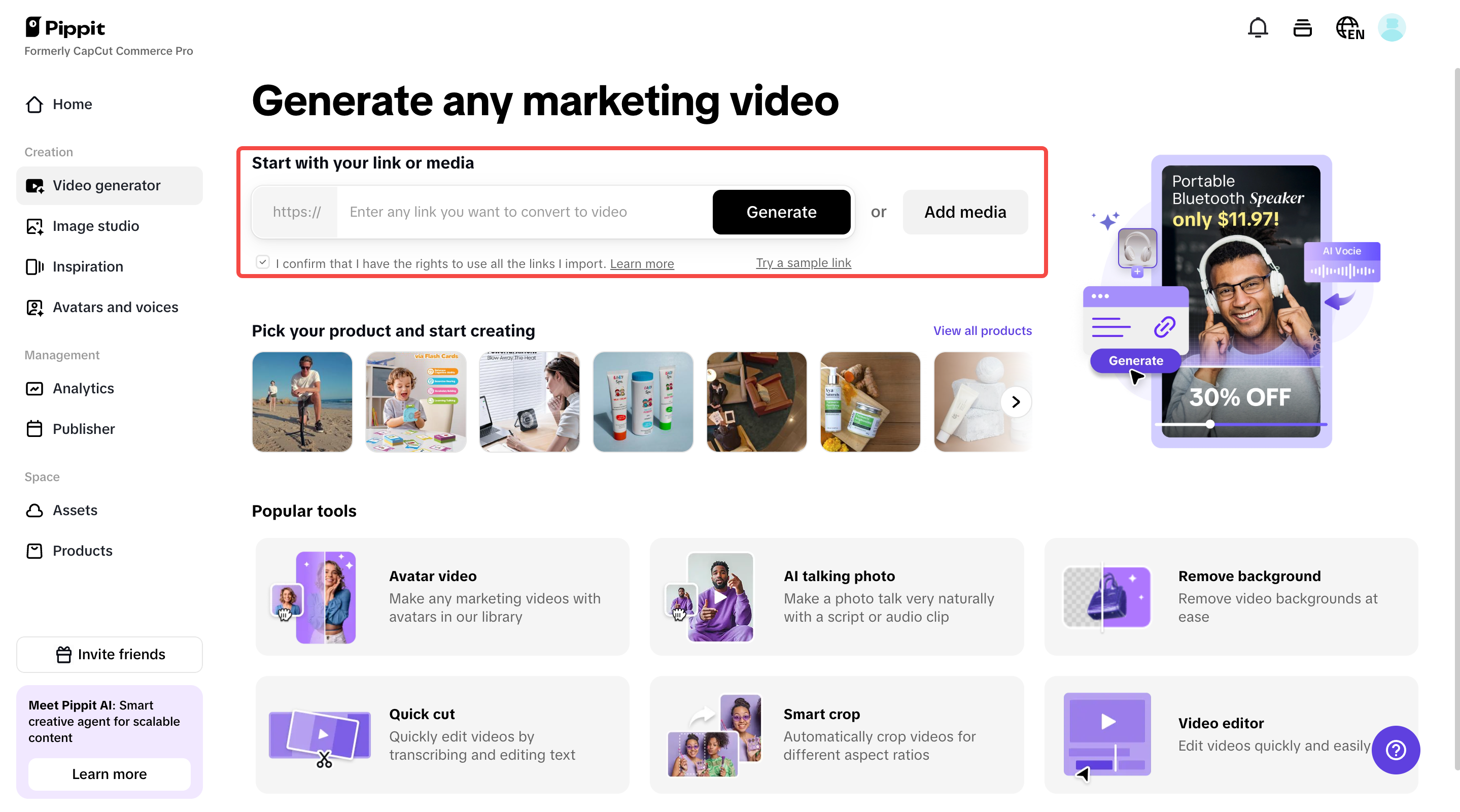 Navigate to the video generator