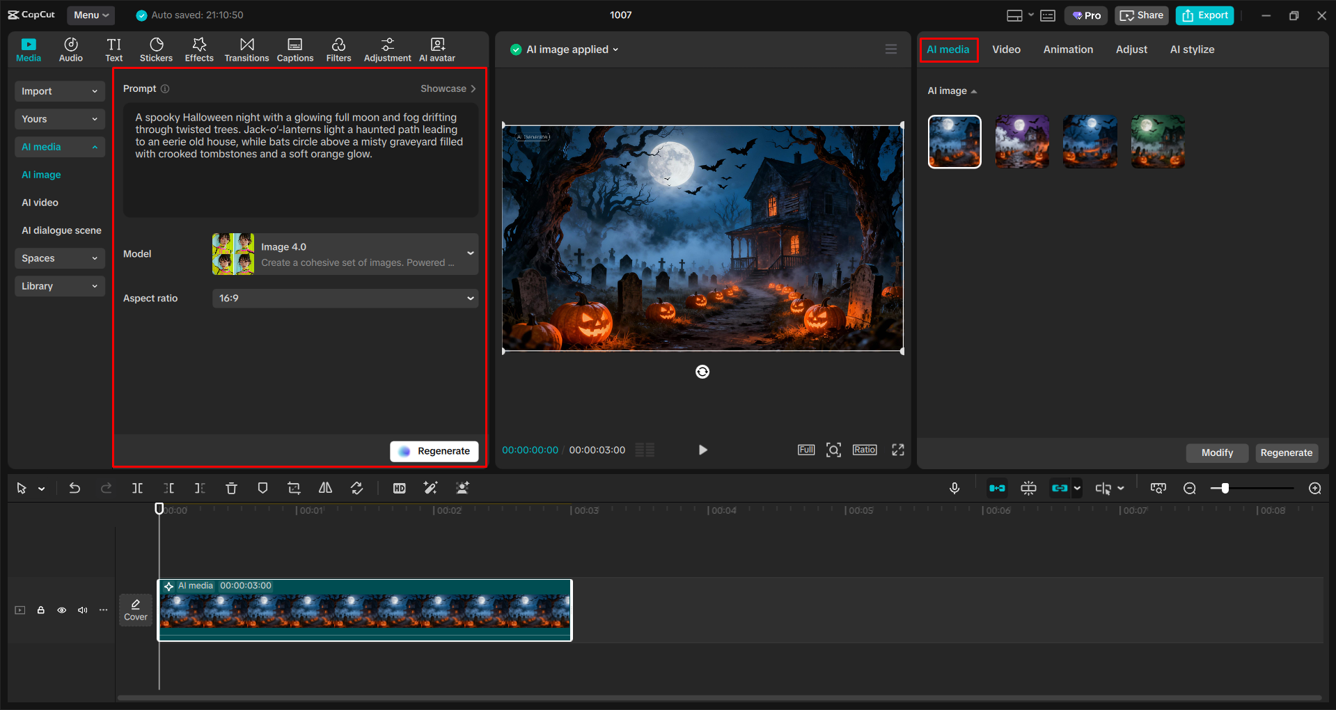 Converting text to a Halloween background in the CapCut desktop video editor
