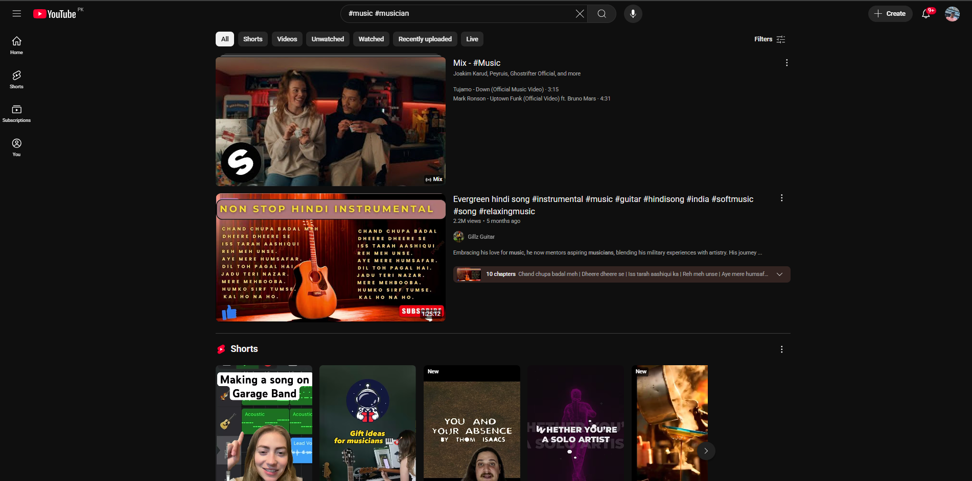 Videos with music YouTube hashtags
