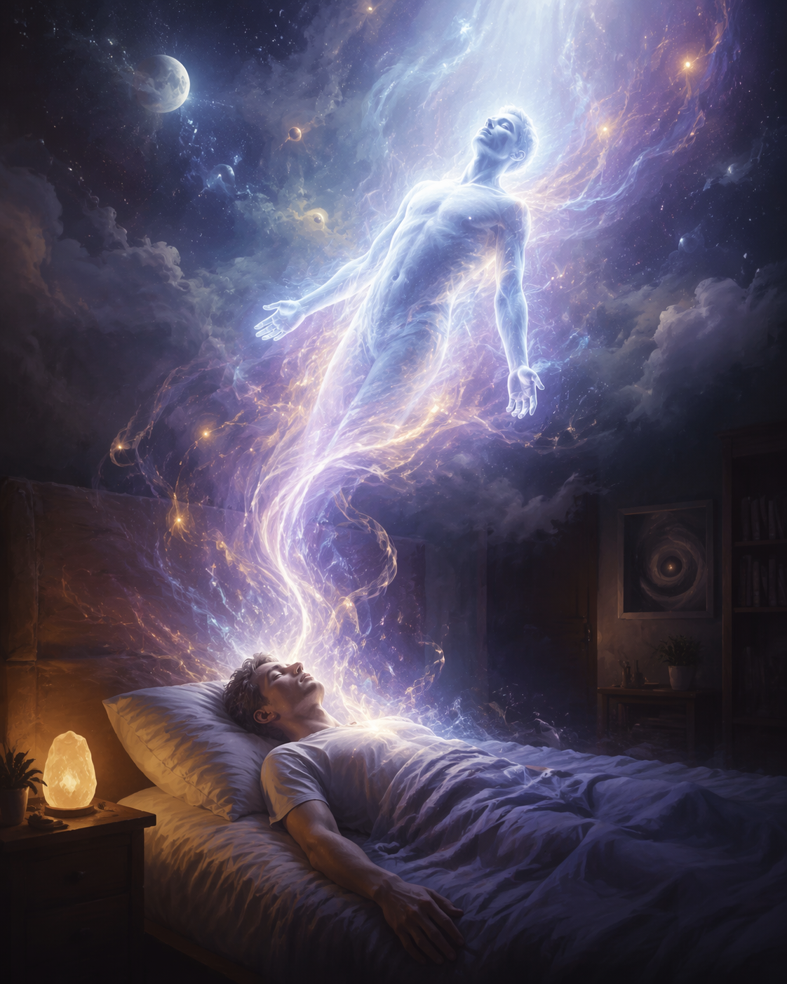 Dreamina alma saindo do corpo prompt exemplo 2: Cena Astral Luminosa