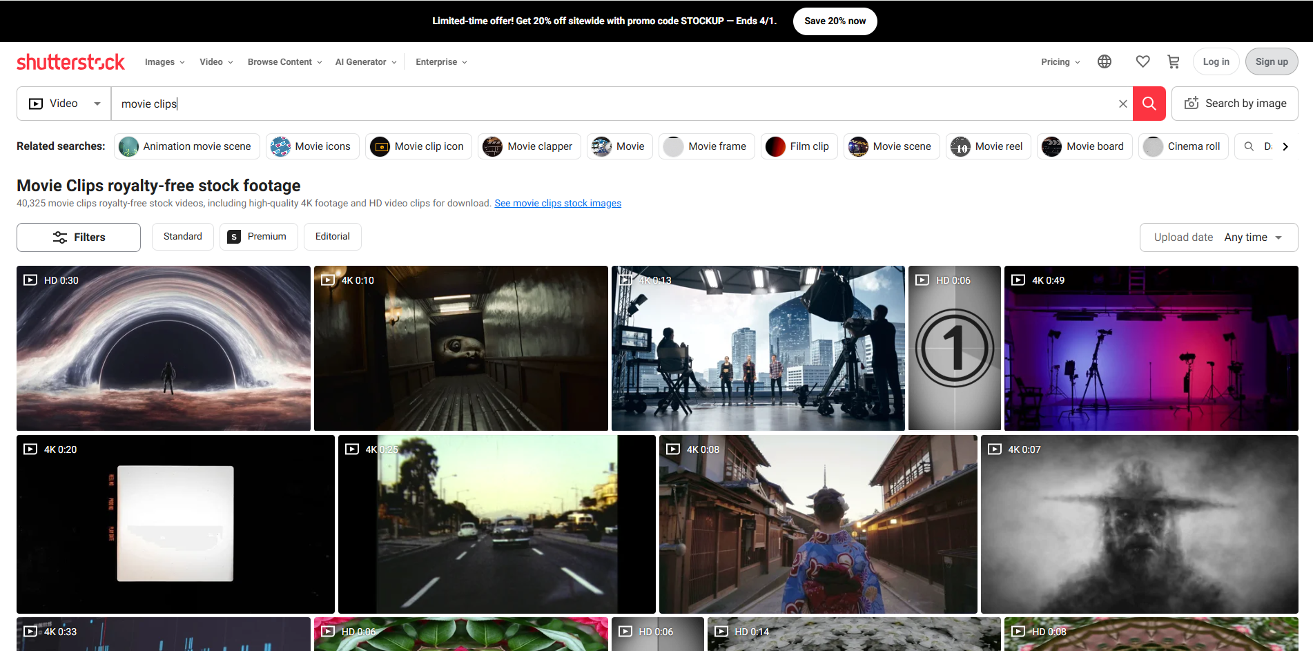 Interface of Shutterstock - an easy way to download clips for reels