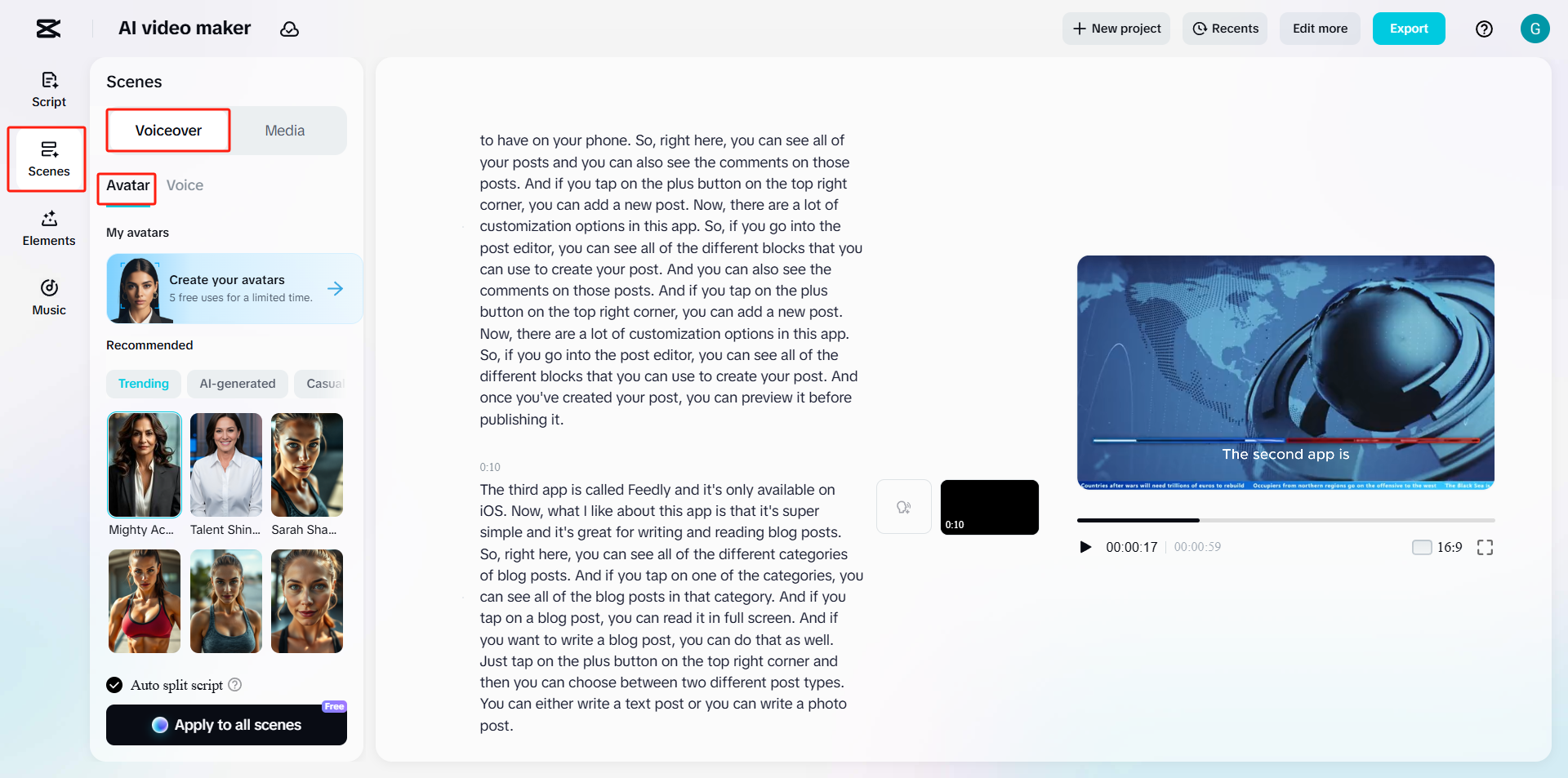 Realistic AI avatars with facial expressions