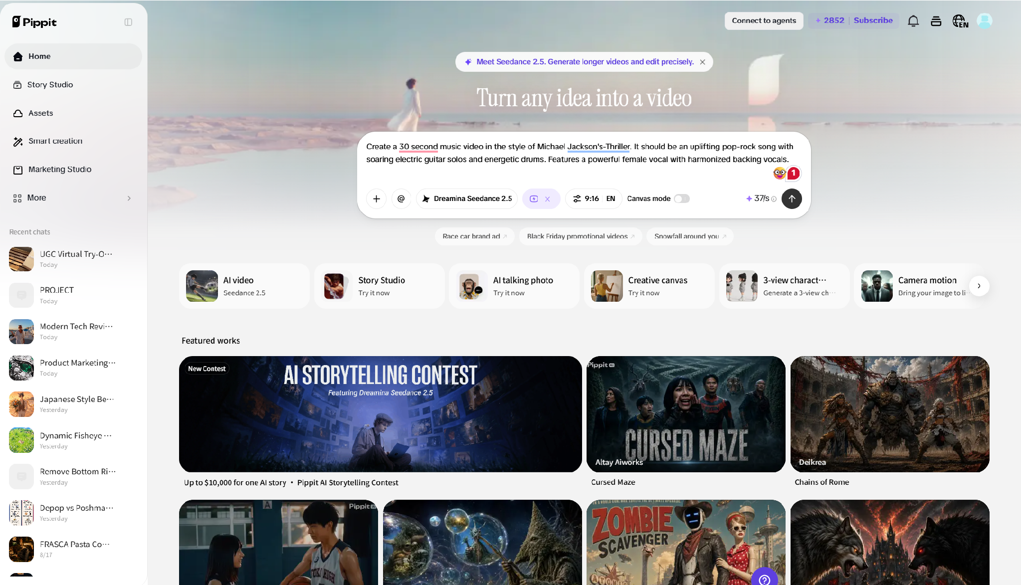 Describe your music video on the homepage