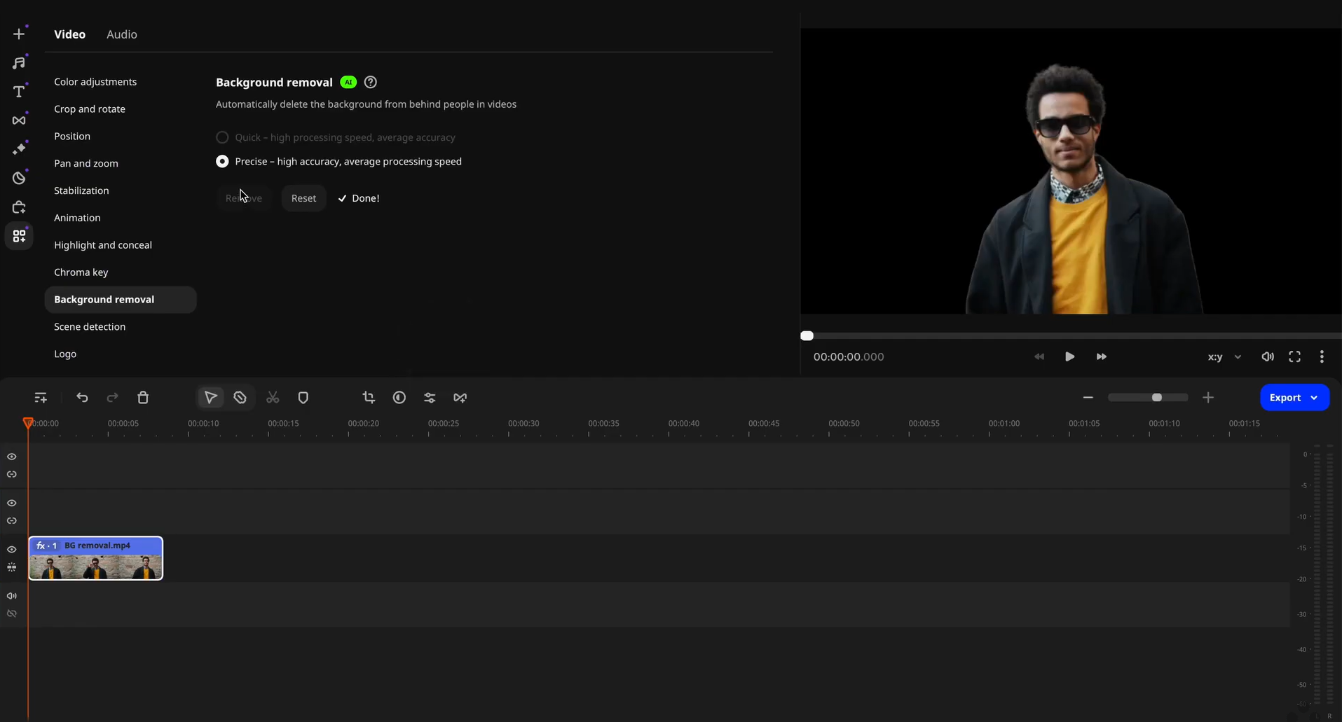 Movavi Video Editor with an AI background remover