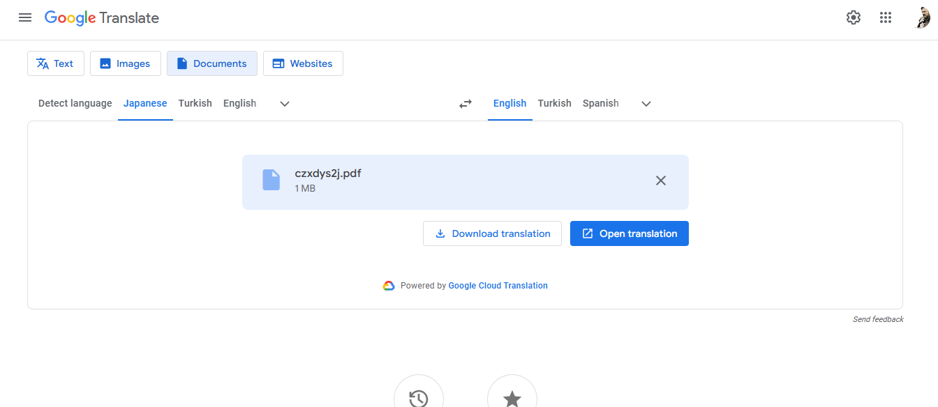 日本語のドキュメントを英語に翻訳