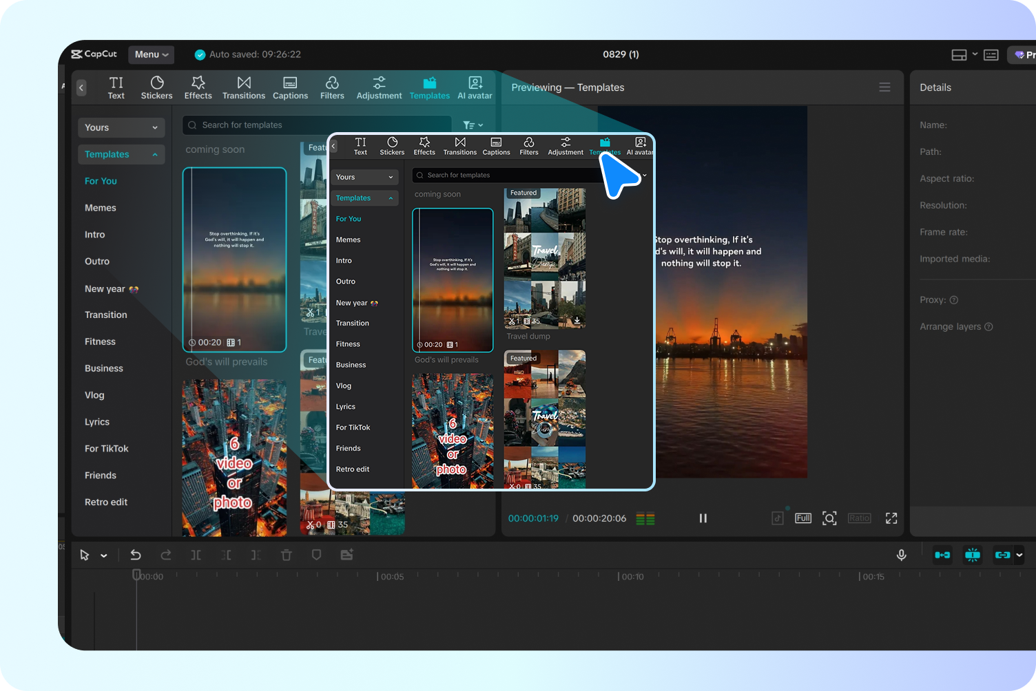 Mallineen valinta CapCutin ilmaisessa videoeditorissa