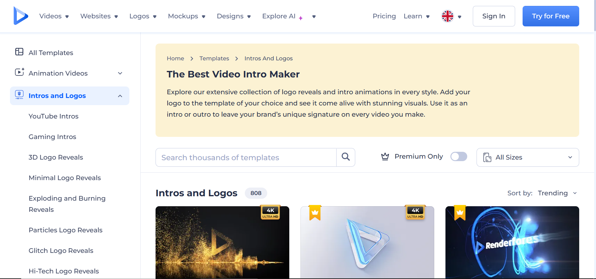 Renderforest homepage