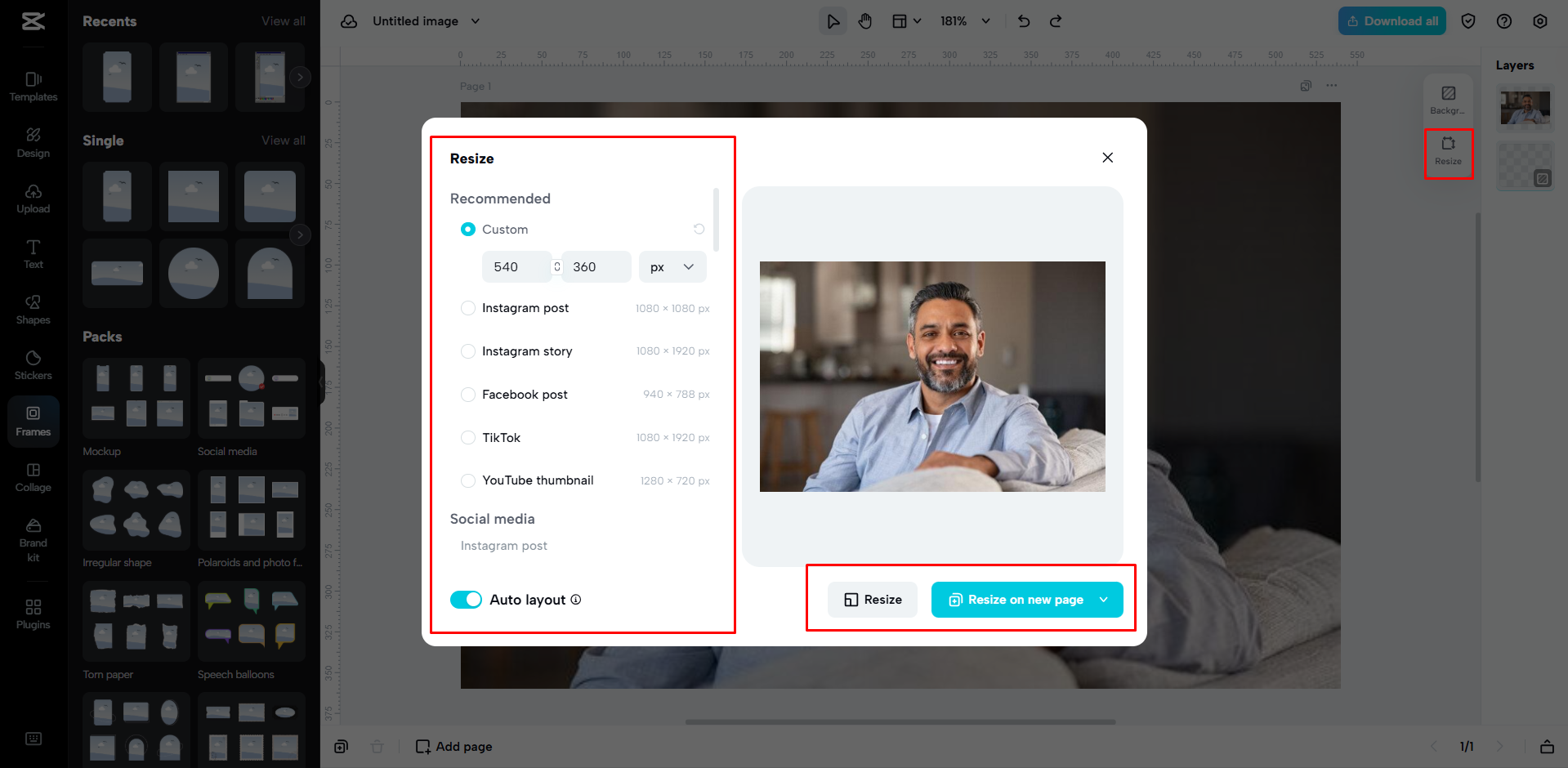 Resizing the image with CapCut Web