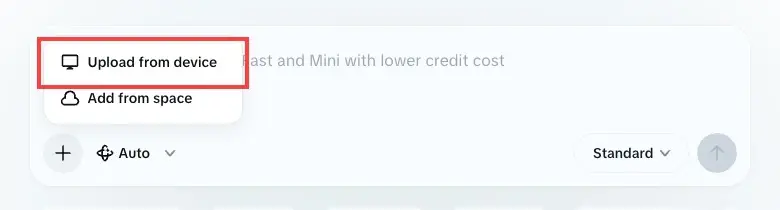 Upload from device option highlighted in the CapCut menu
