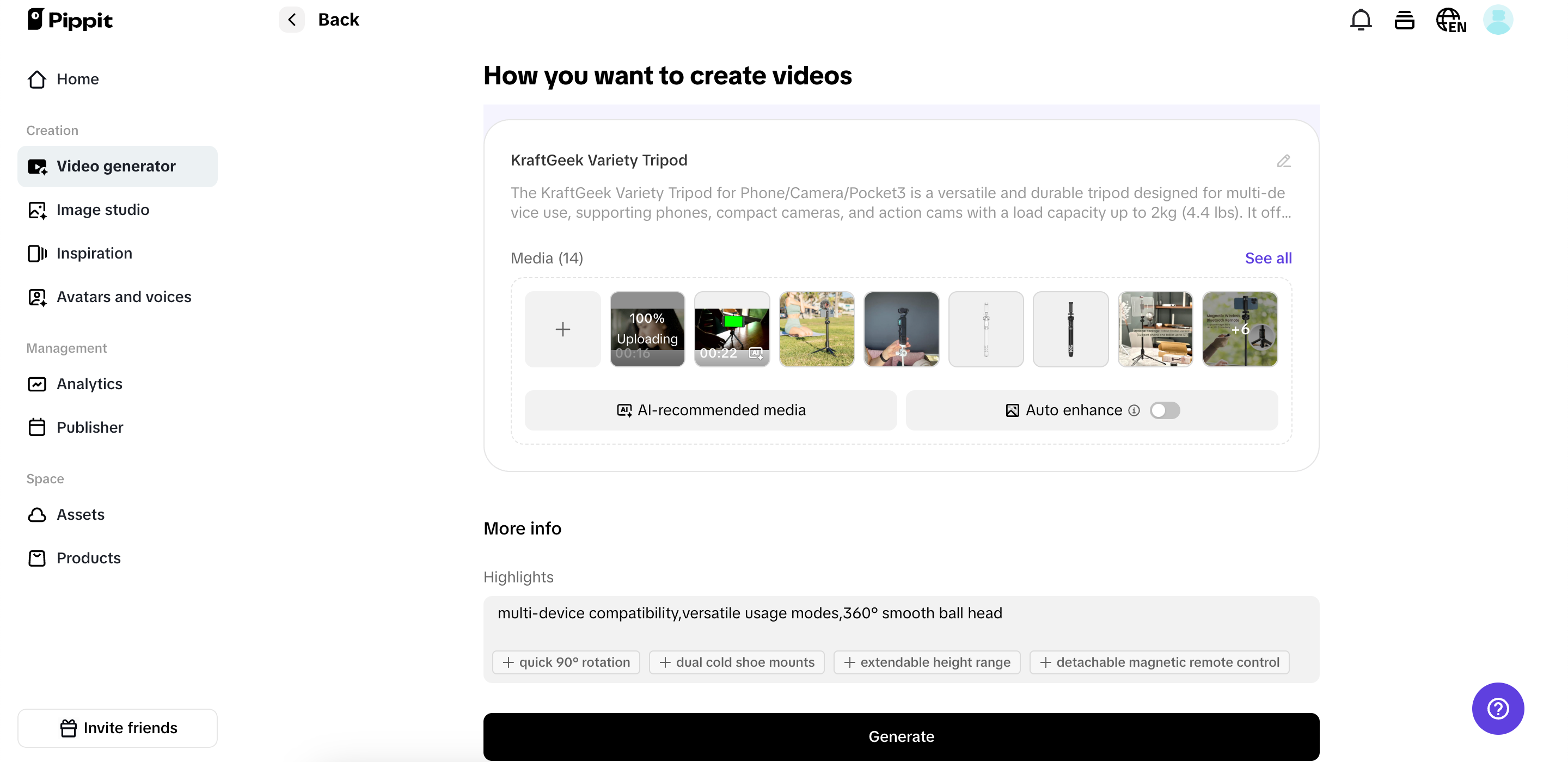 Paramètres pour votre vidéo de marketing produit