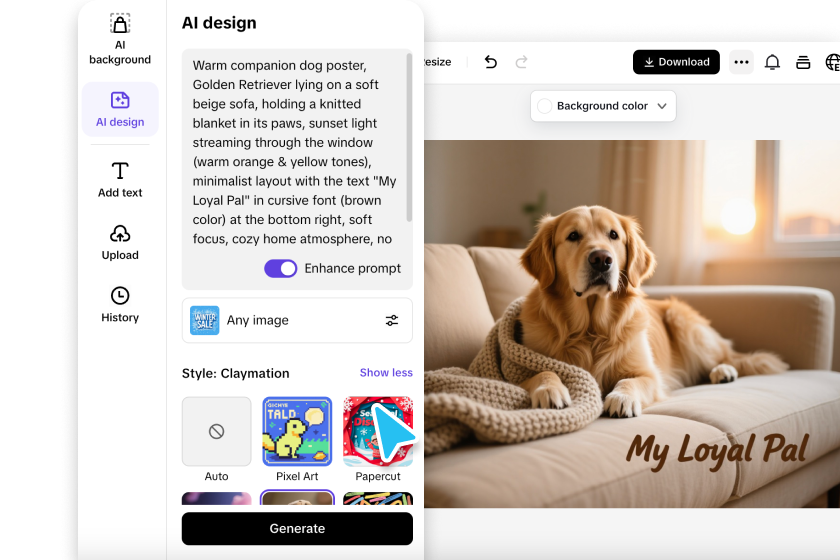 Creating a dog poster in Pippit