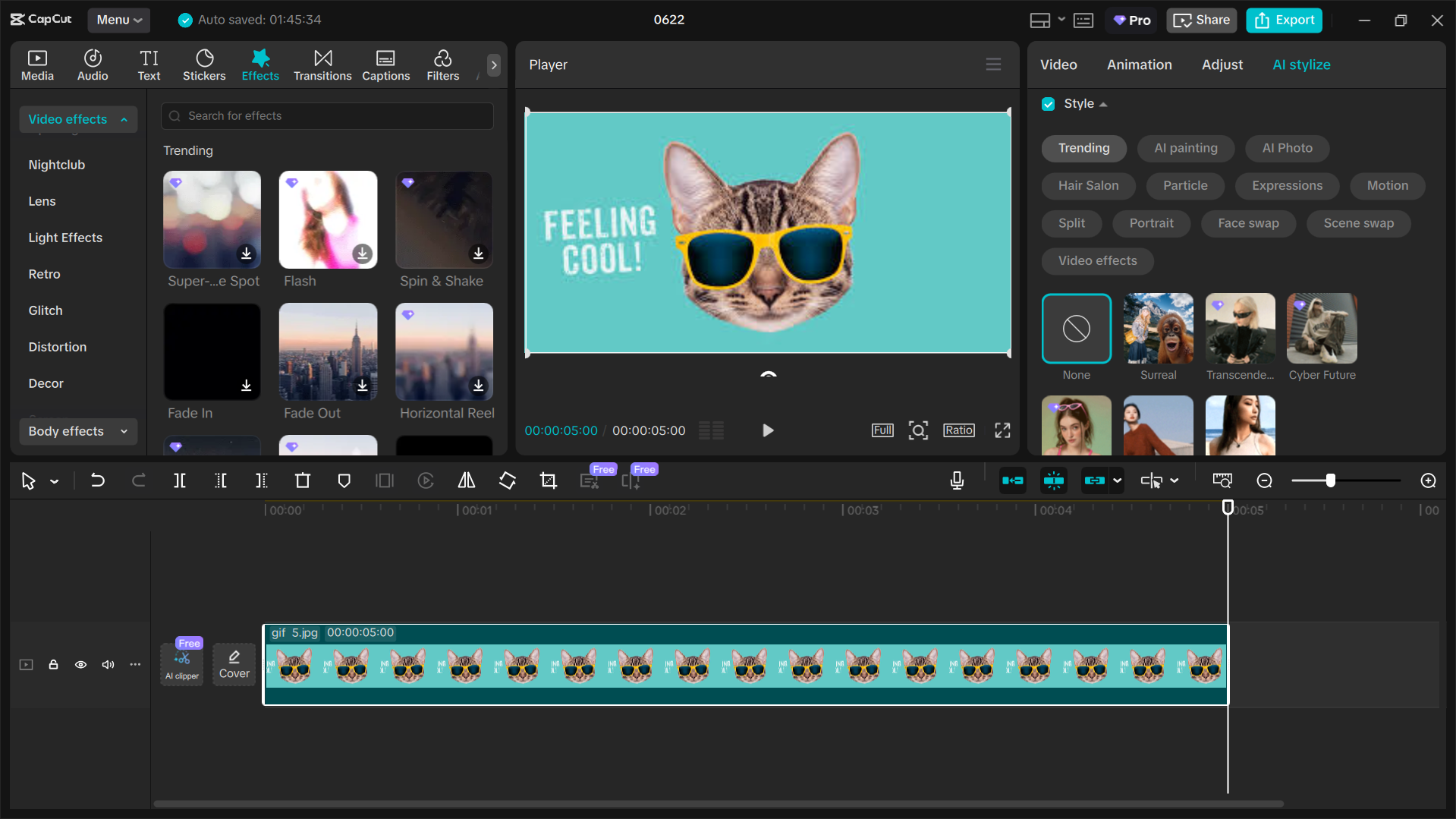 The interface of the CapCut desktop video editor - the best tool to create animated GIFs