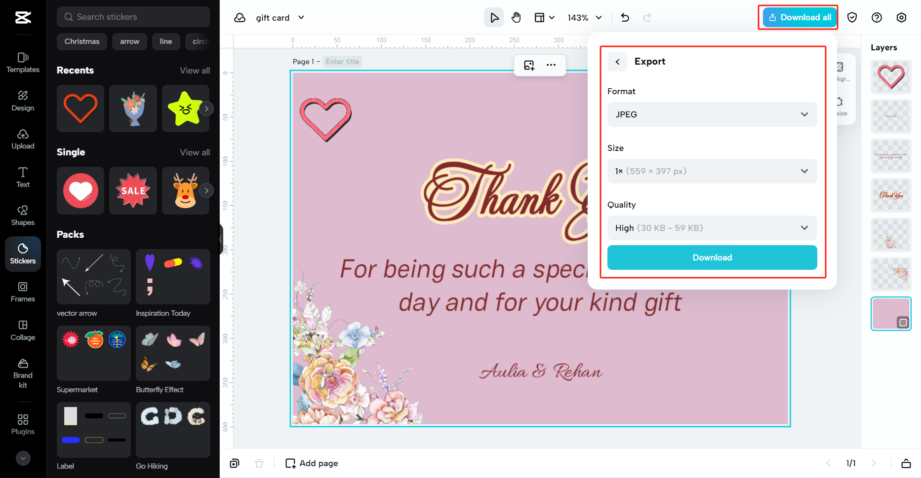 Export and share your gift card