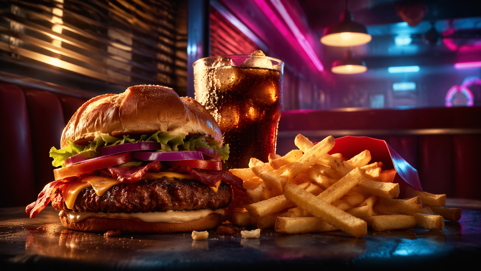 Dreamina AI Fast Food Drama Generator Prompt Beispiel 1: Neon Diner Drama