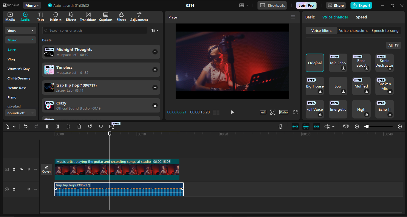 Interface of CapCut desktop video editor - Reliable tool to add trendy music to video