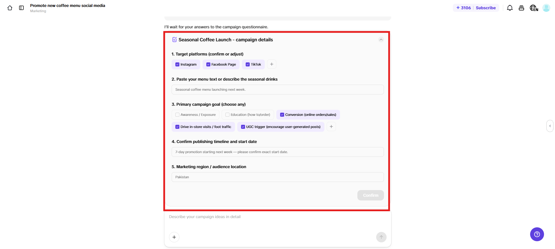 Adjust settings and create