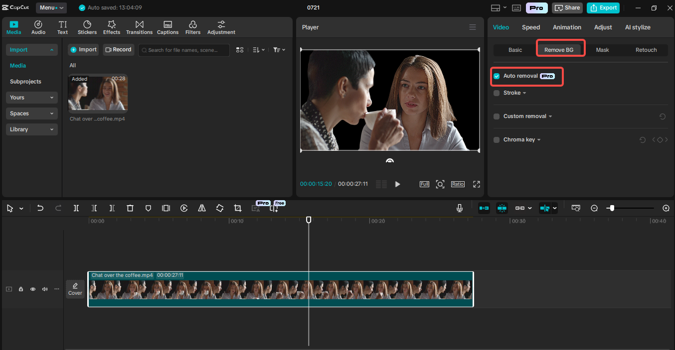 การลบพื้นหลังออกจากวิดีโอใน CapCut