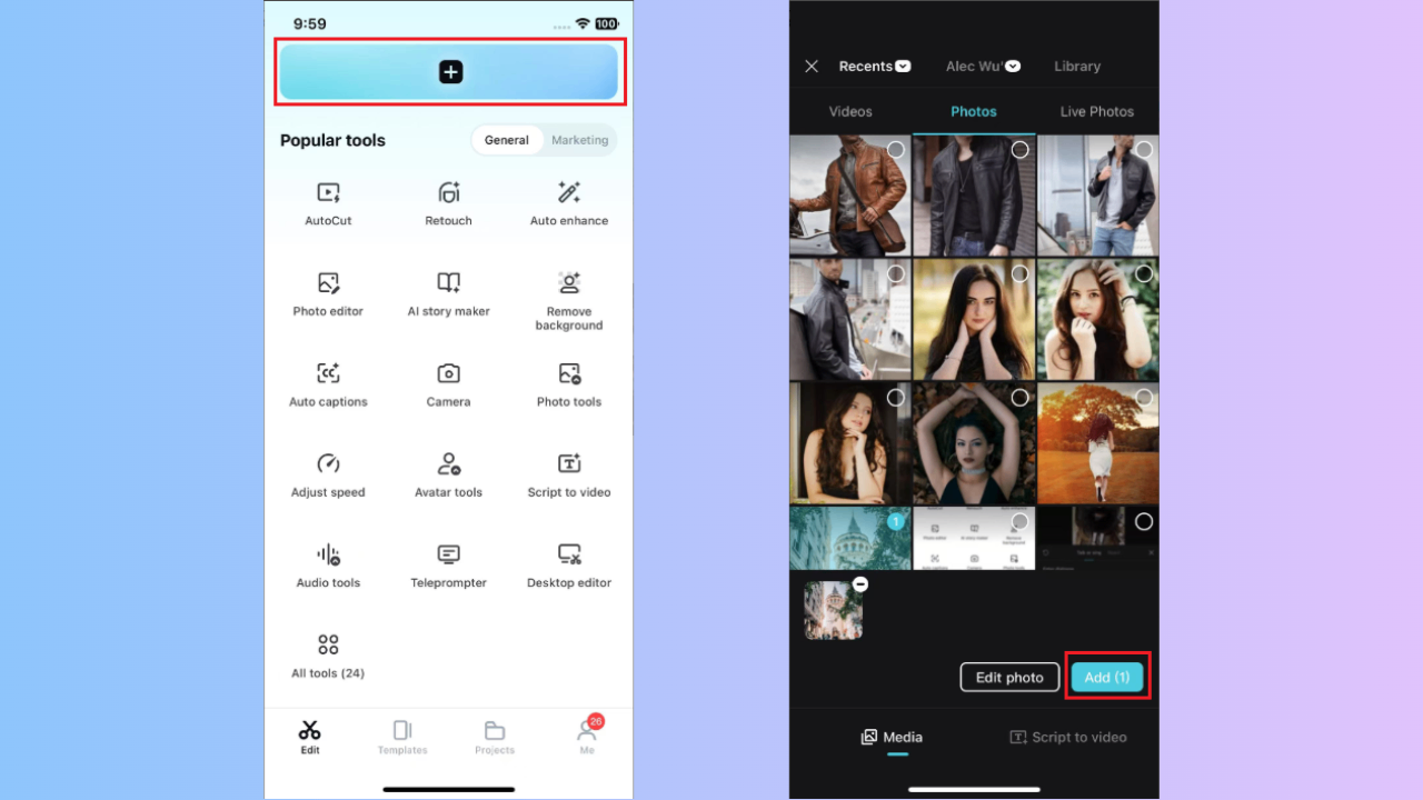 Start a new project with photo