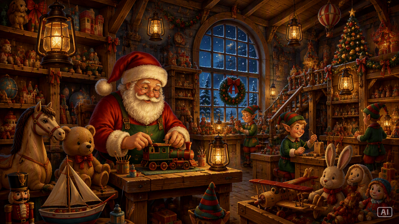 Christmas wallpaper Santa's workshop image generated by Pippit
