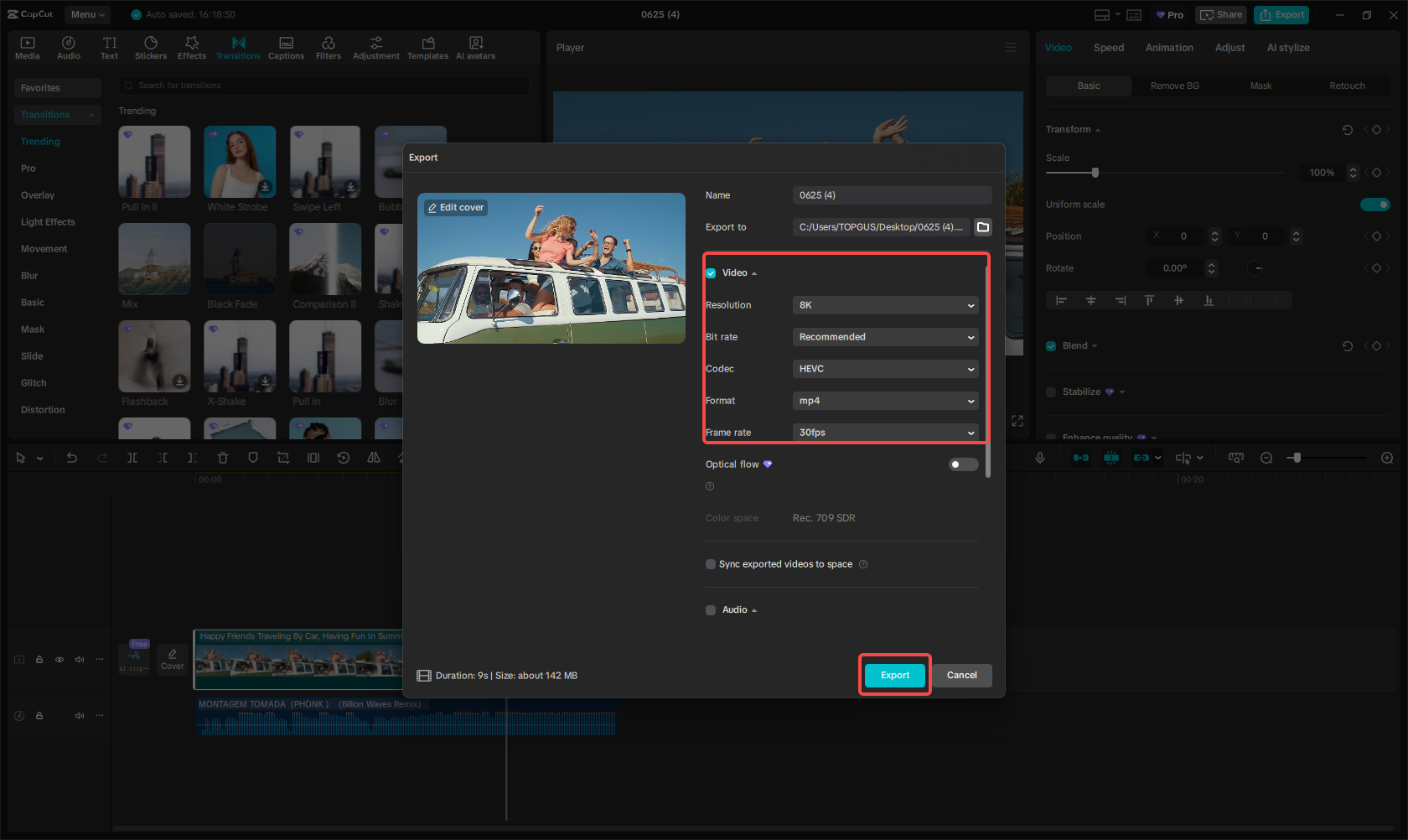 Export YouTube video