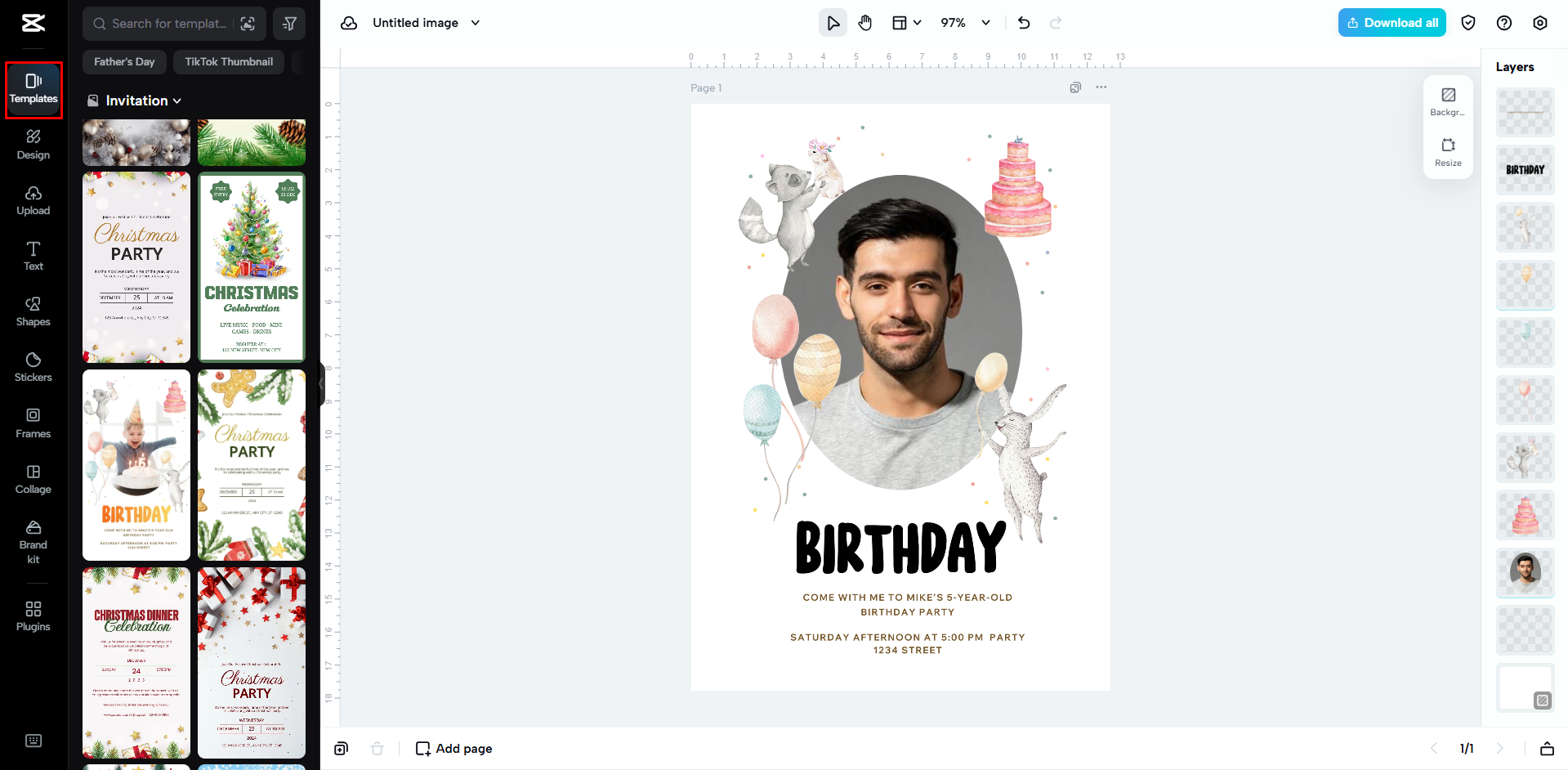 Seleccionar una plantilla de invitación en CapCut Web