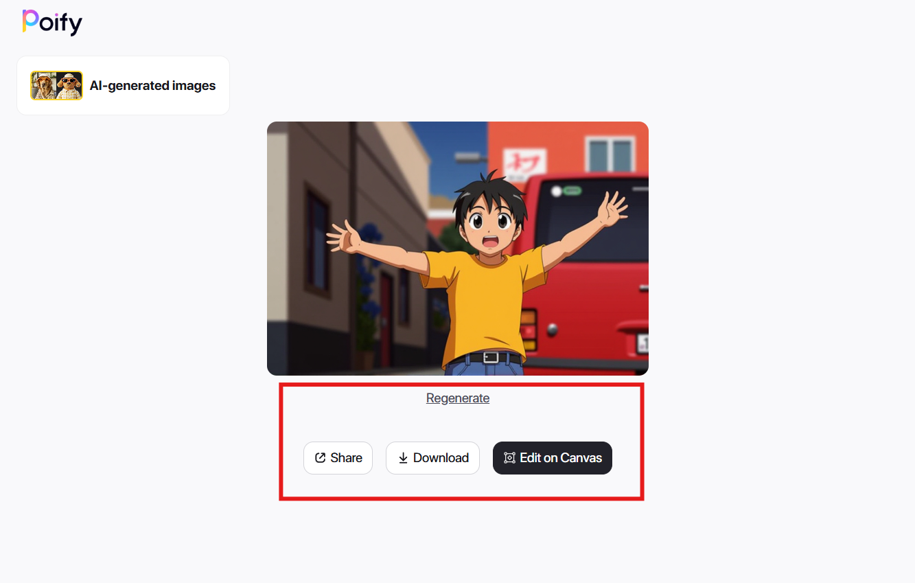 Download, share, or refine the generated image