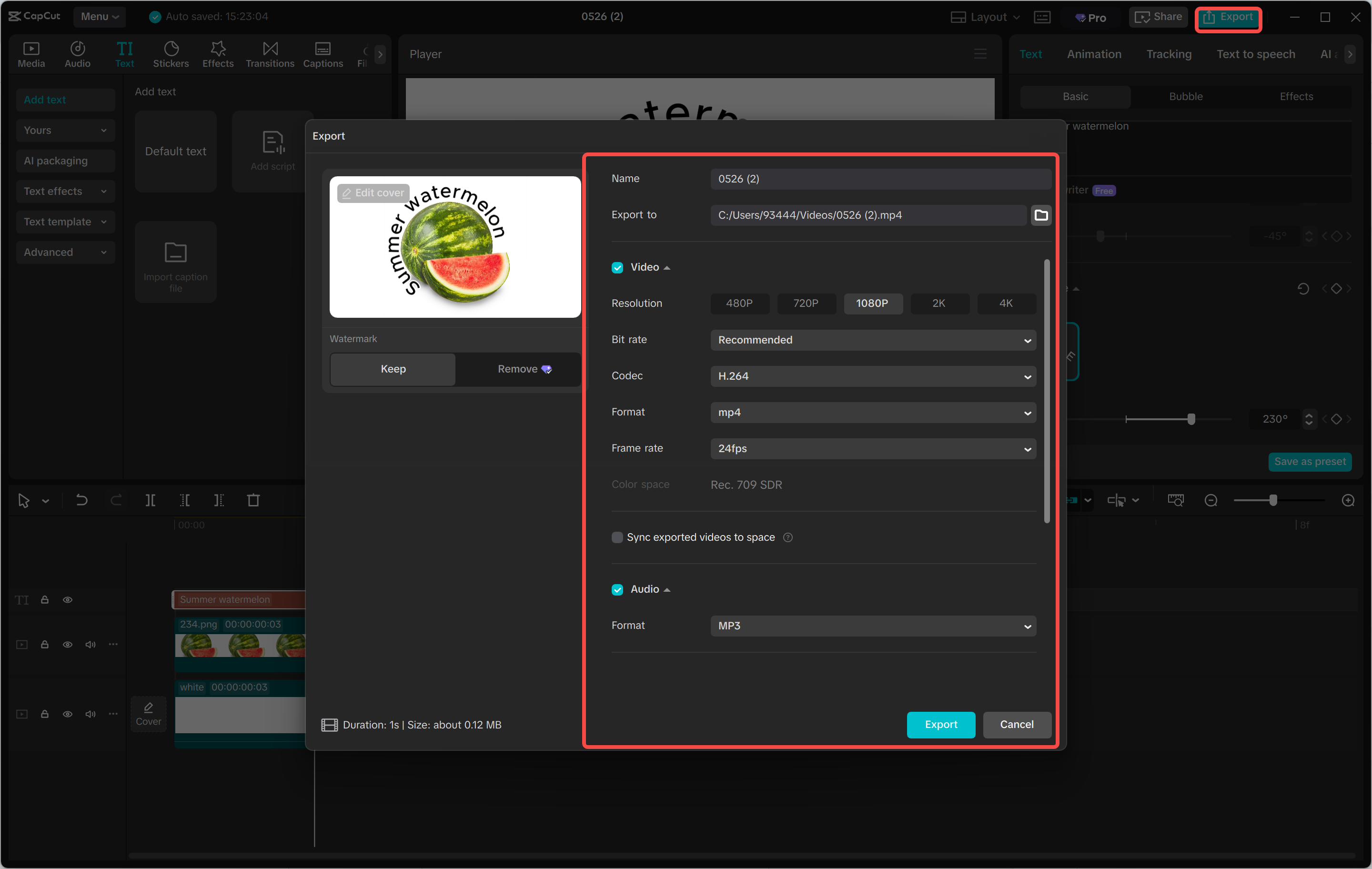 Exporting the video from the CapCut desktop video editor