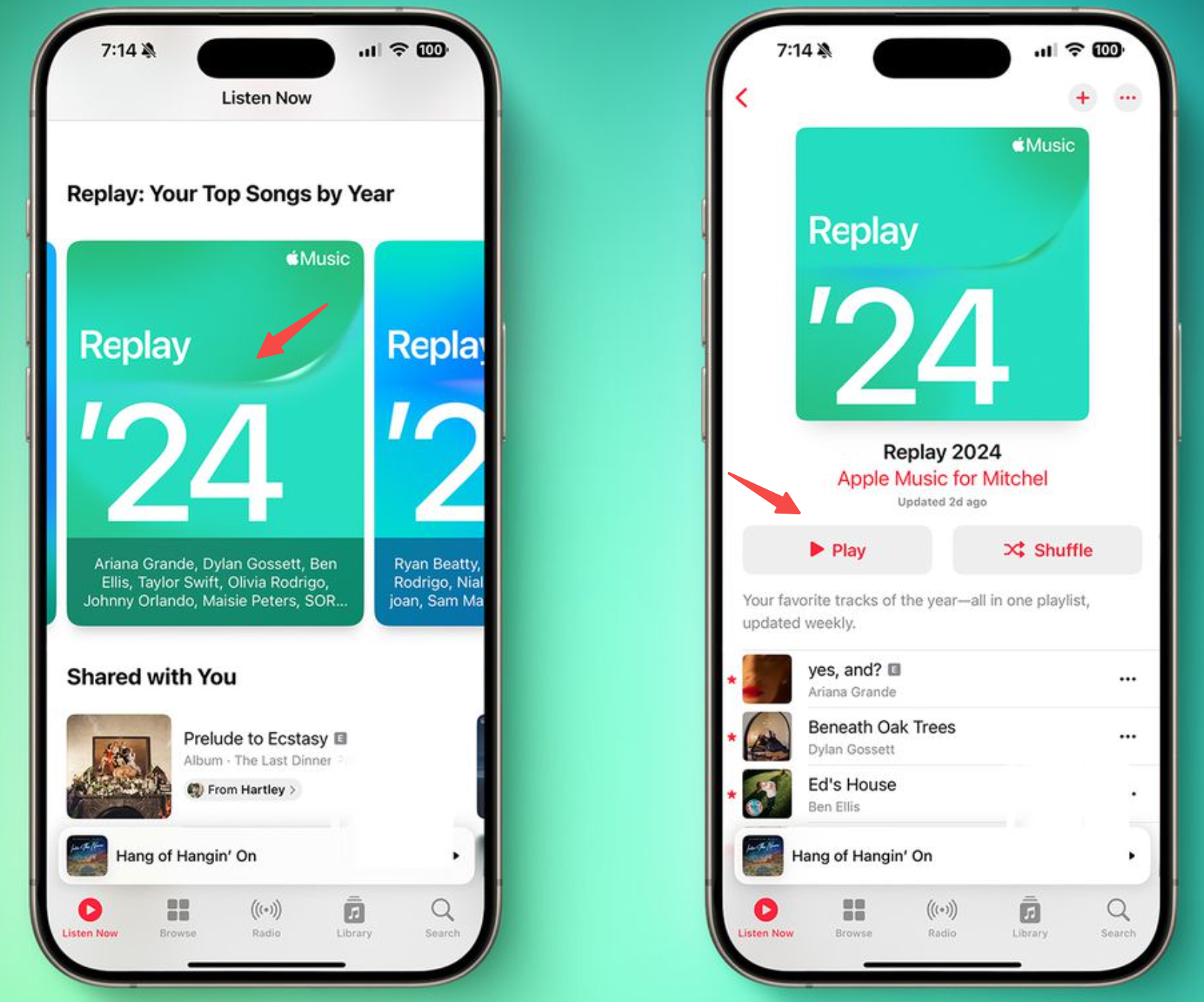 Showing how to see my top artist on Apple Music on a phone