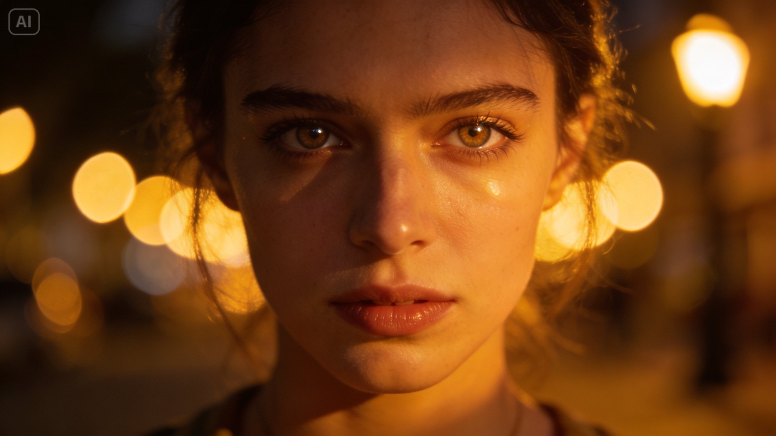 Prompt for a night portrait with bokeh lights