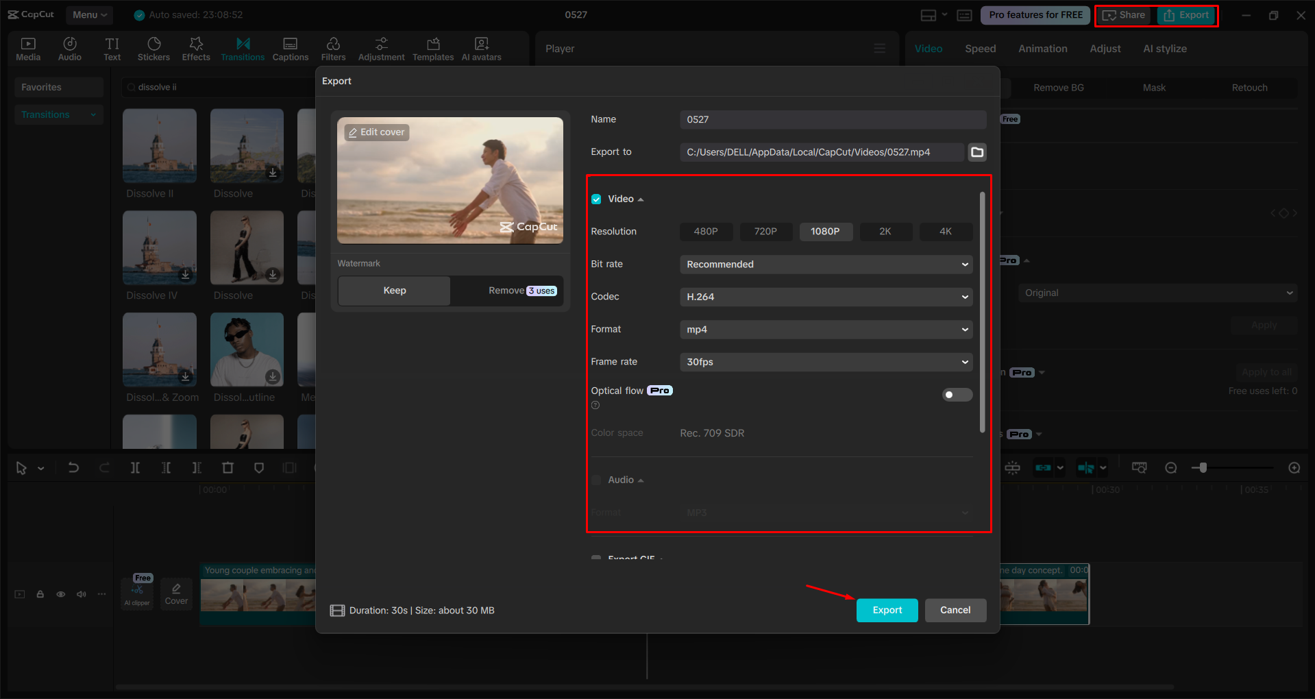 Exporting a video from the CapCut desktop video editor
