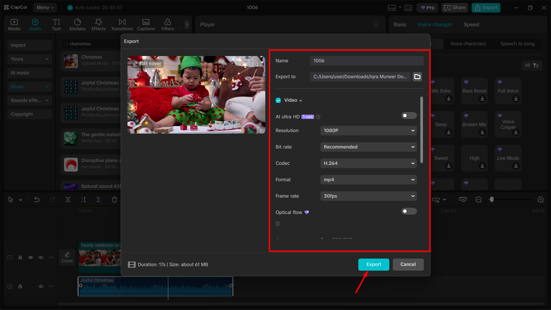 Exporting the final video from the CapCut desktop video editor