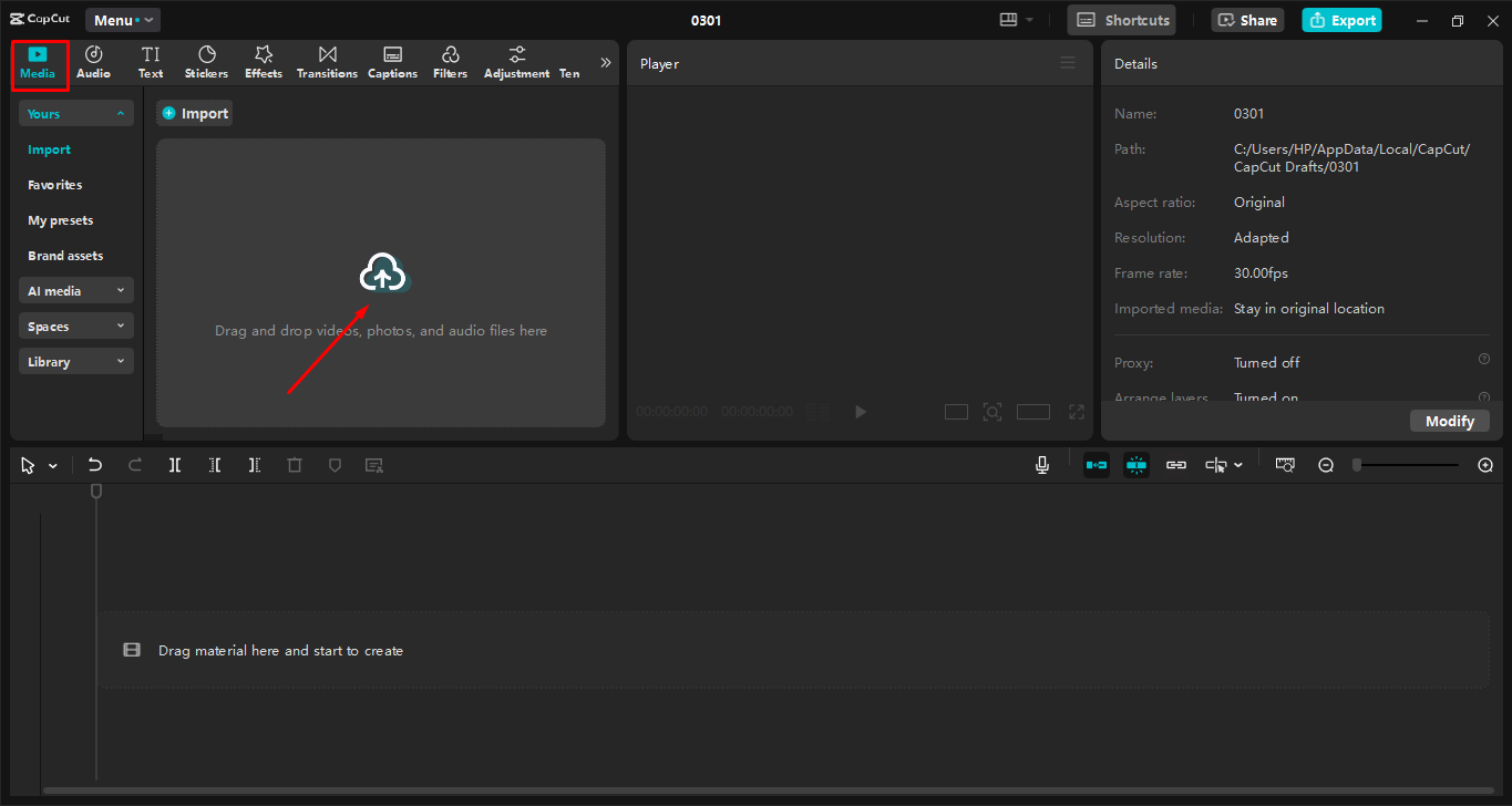 Uploading video to the CapCut desktop video editor