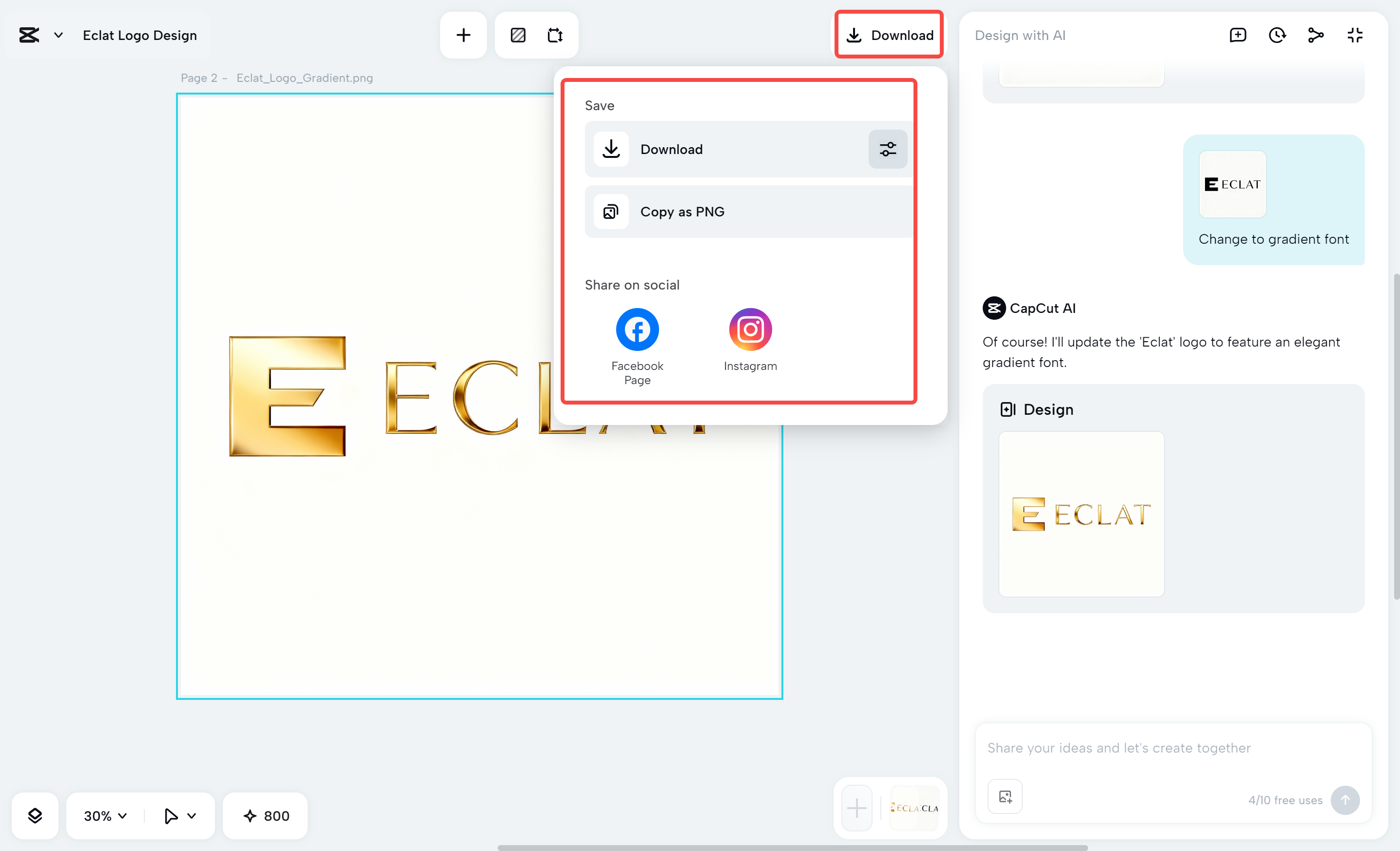 Downloading the brand logos from the CapCut desktop video editor