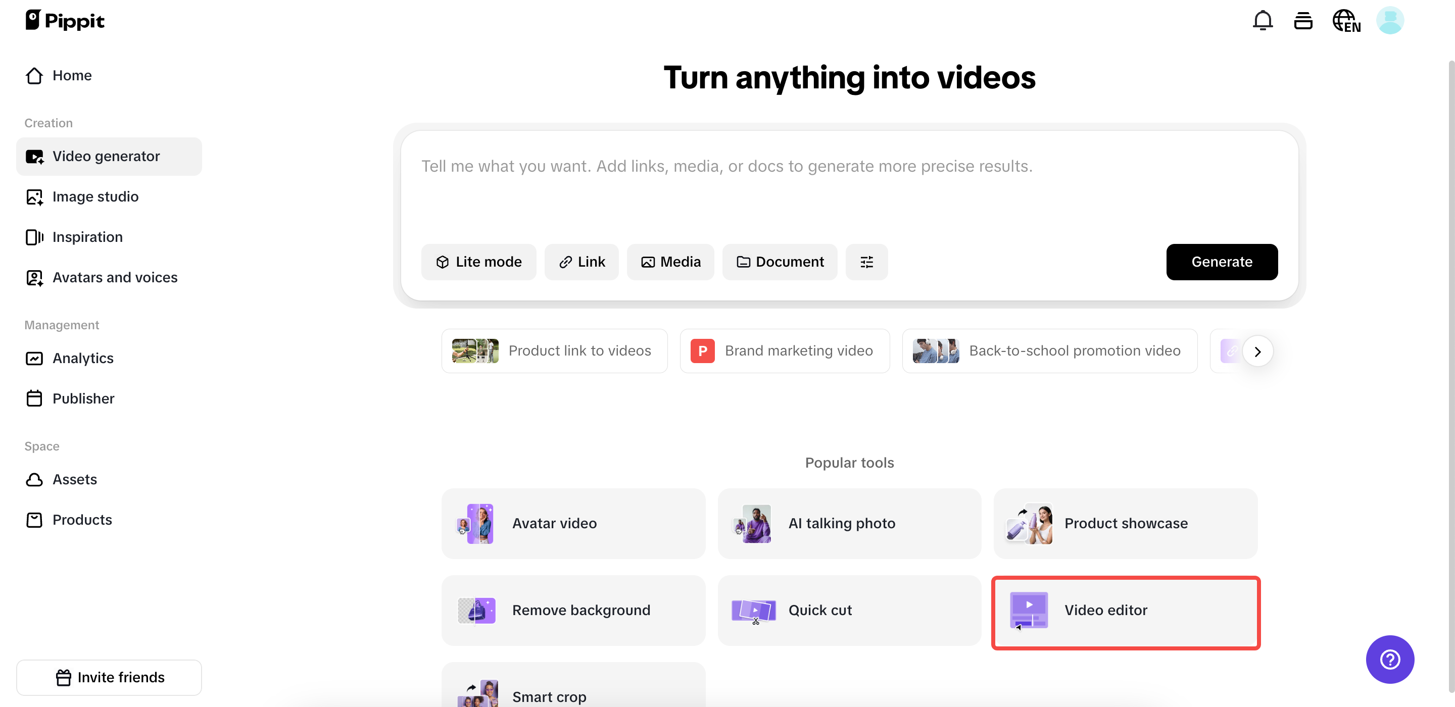 Selecione o Editor de vídeos