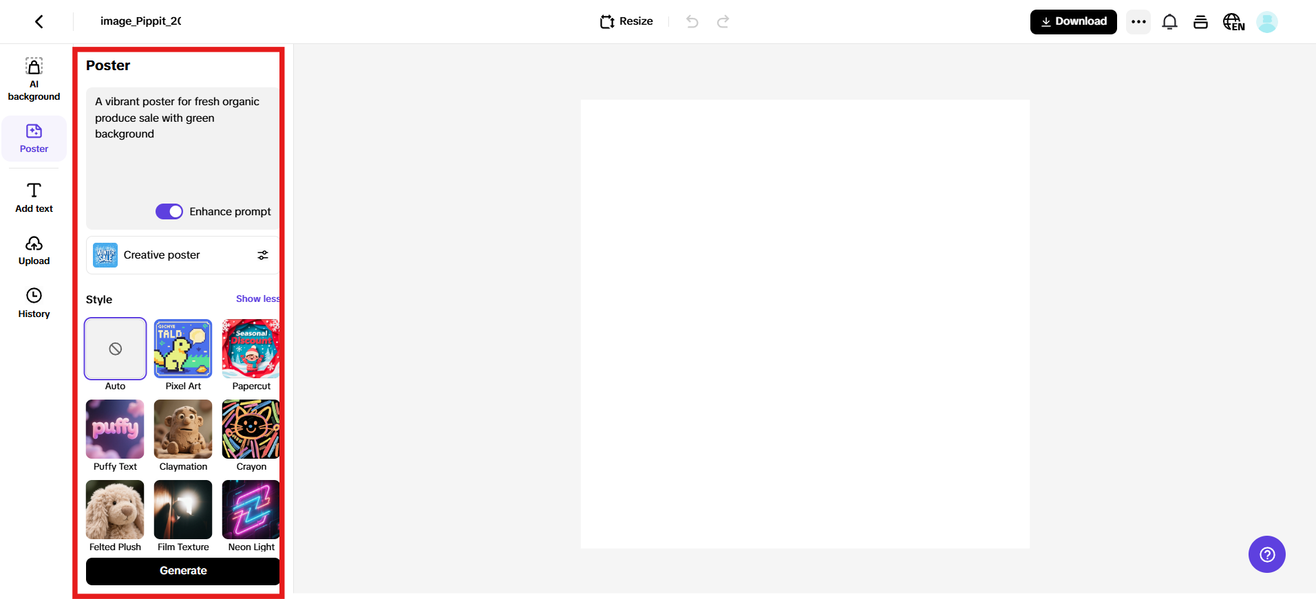 Ilagay ang prompt at lumikha gamit ang AI.