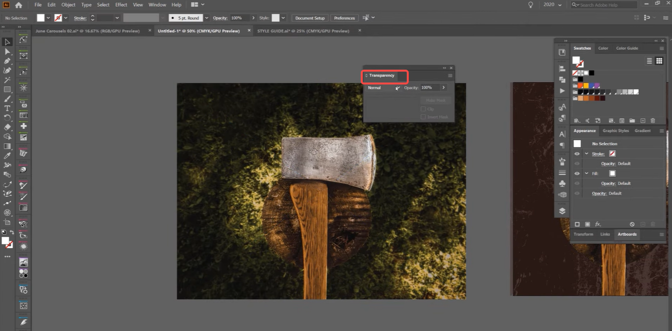 Transparency panel in Illustrator