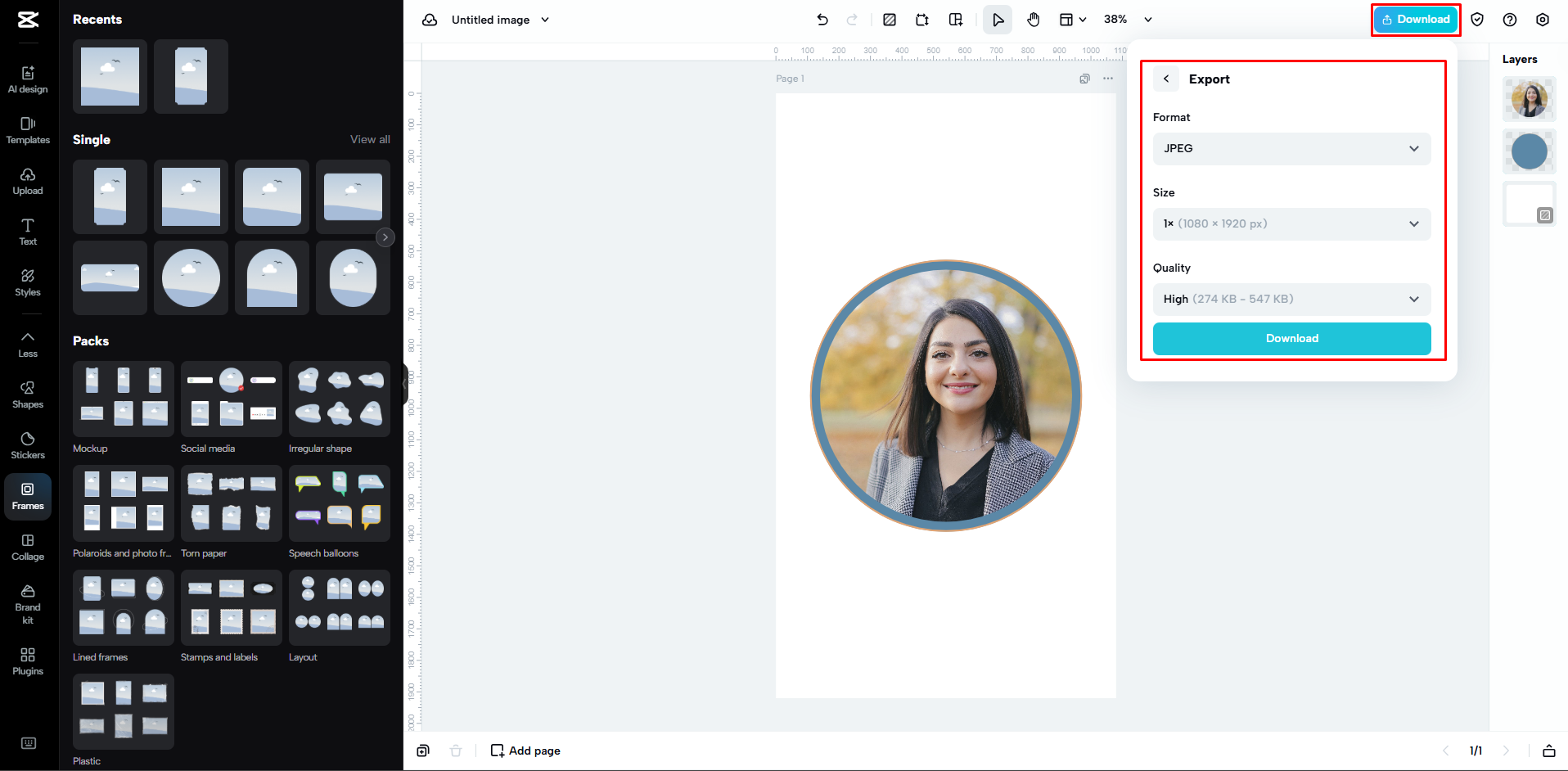 Memuat turun gambar profil daripada CapCut Web