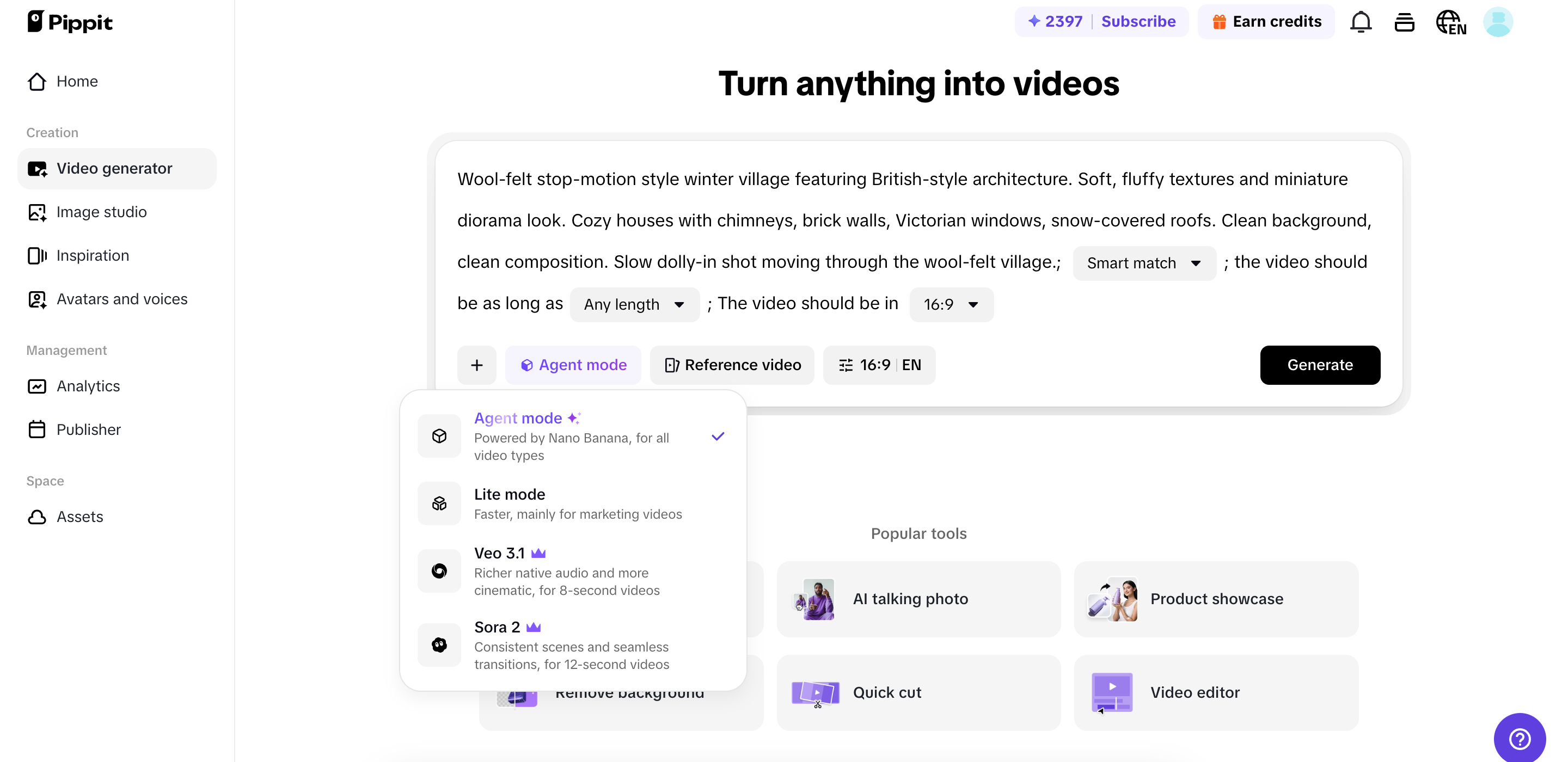 Access the video generator interface