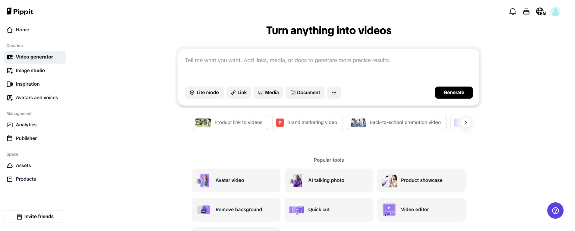 One click video generation