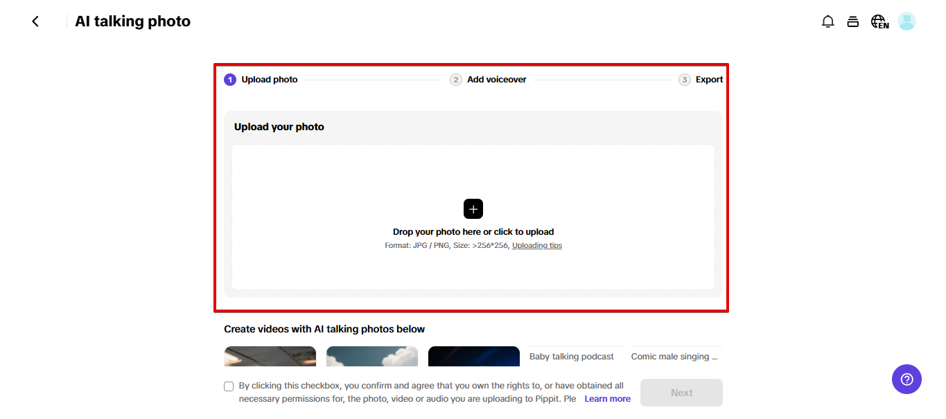 AI talking photo tool in Pippit