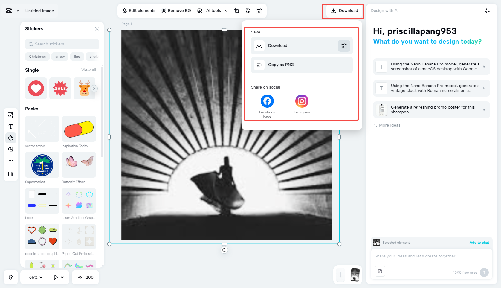 Exporting the photo in CapCut